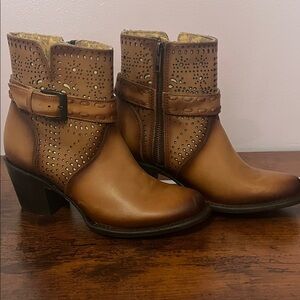 J.B. Dillon Reserve Elora Tan Genuine Leather Ankle Booties